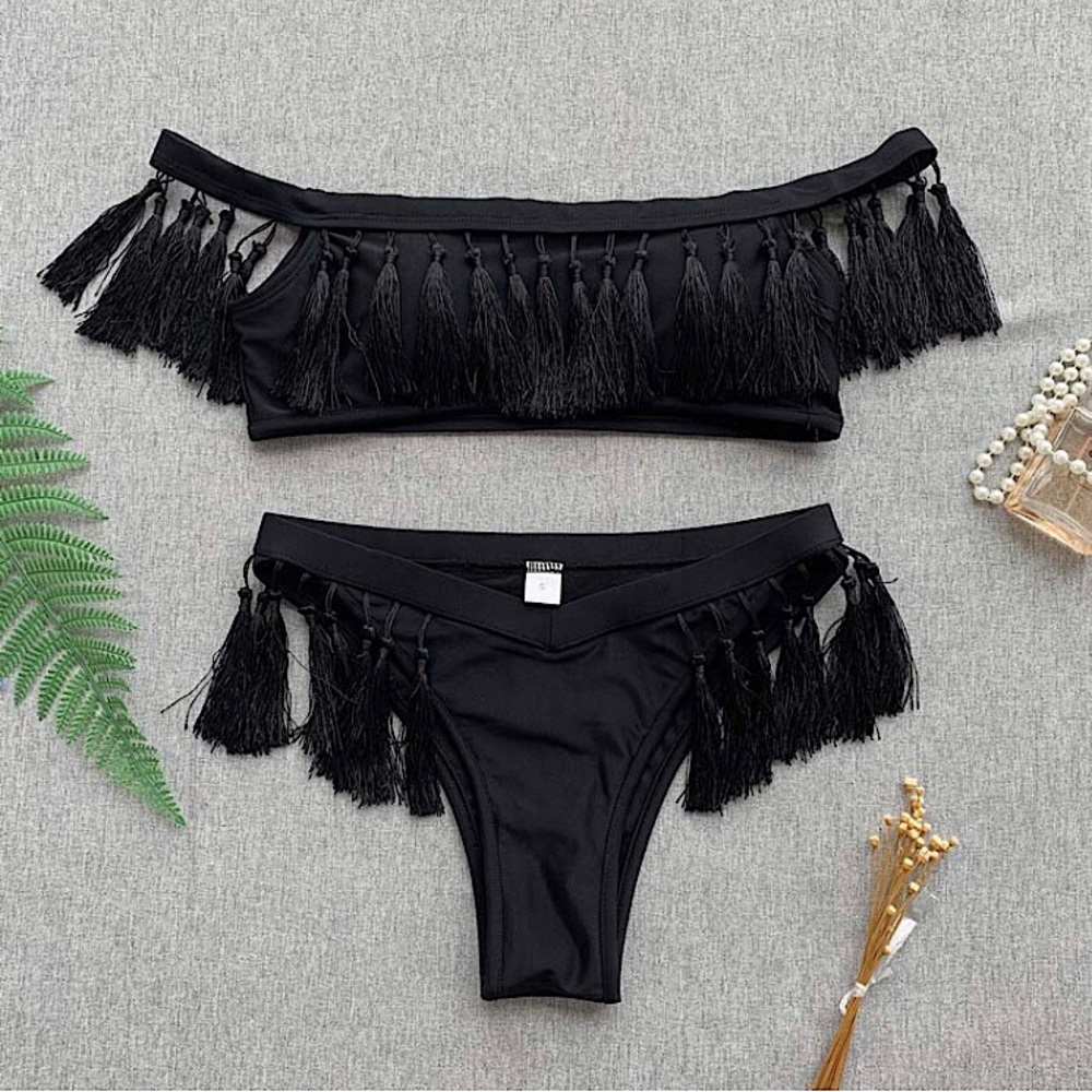 Tassel Off the Shoulder Bikini 2 Piece set